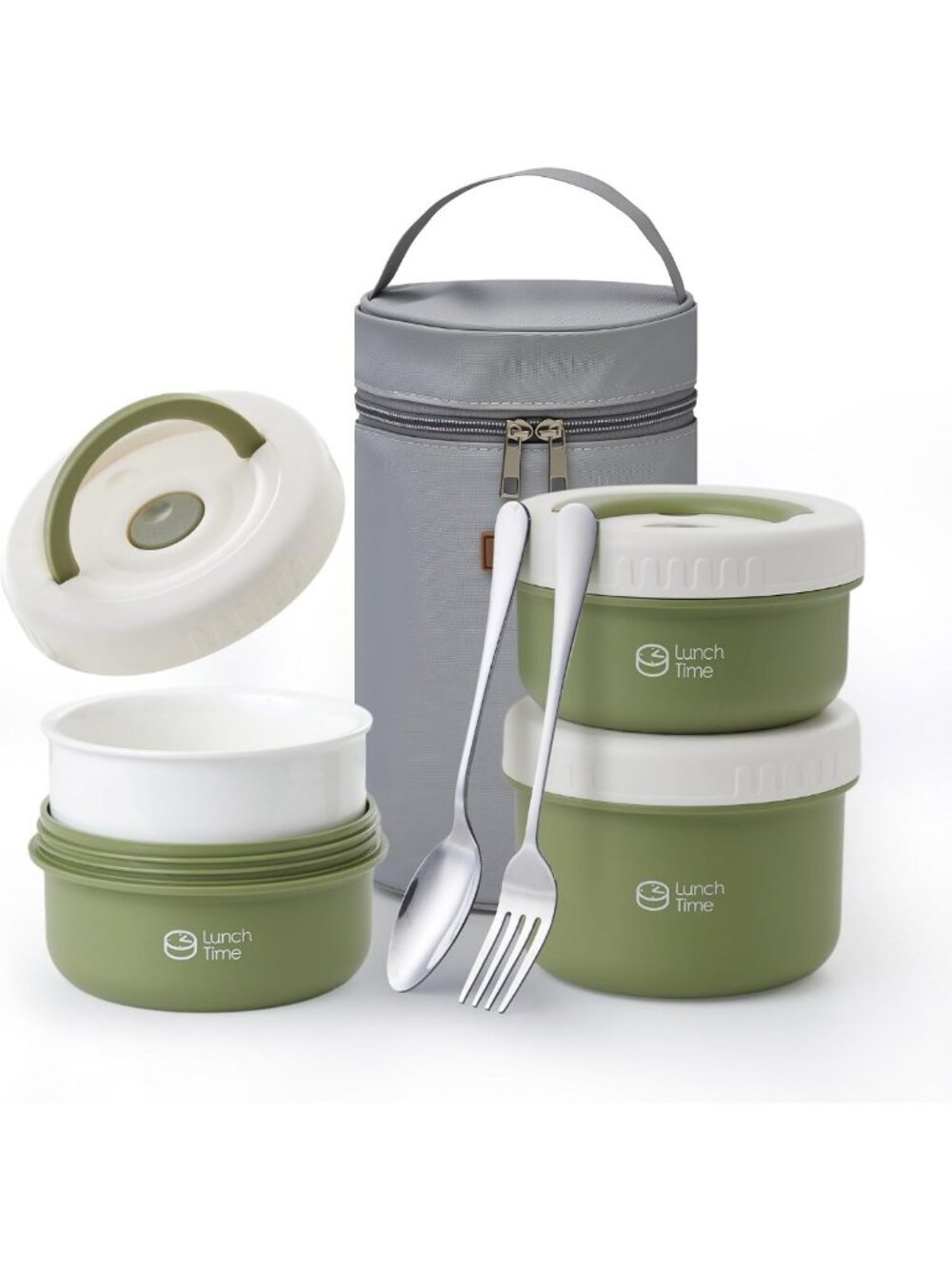 Stylish Bento Box Set for Adults - 3 Ceramic Lunch Containers + Insulated Bag